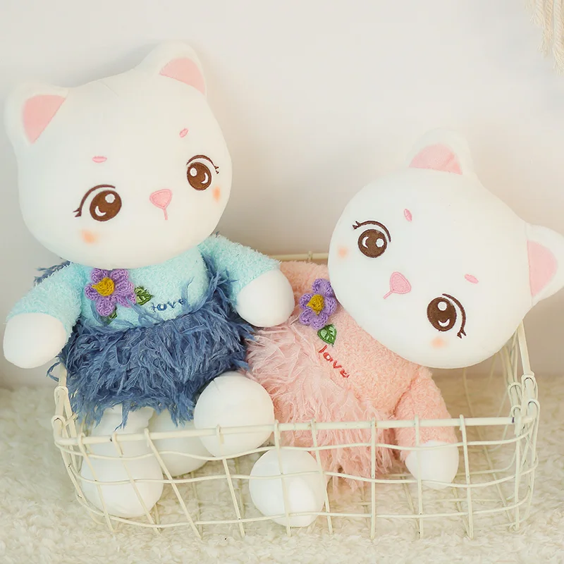 

1pc 23cm Super Cute Twins Cat Plush Toy Kids Cuddly Plushies Doll Stuffed Animals Long Plush Cherry Decor Bow Cats Baby Appease