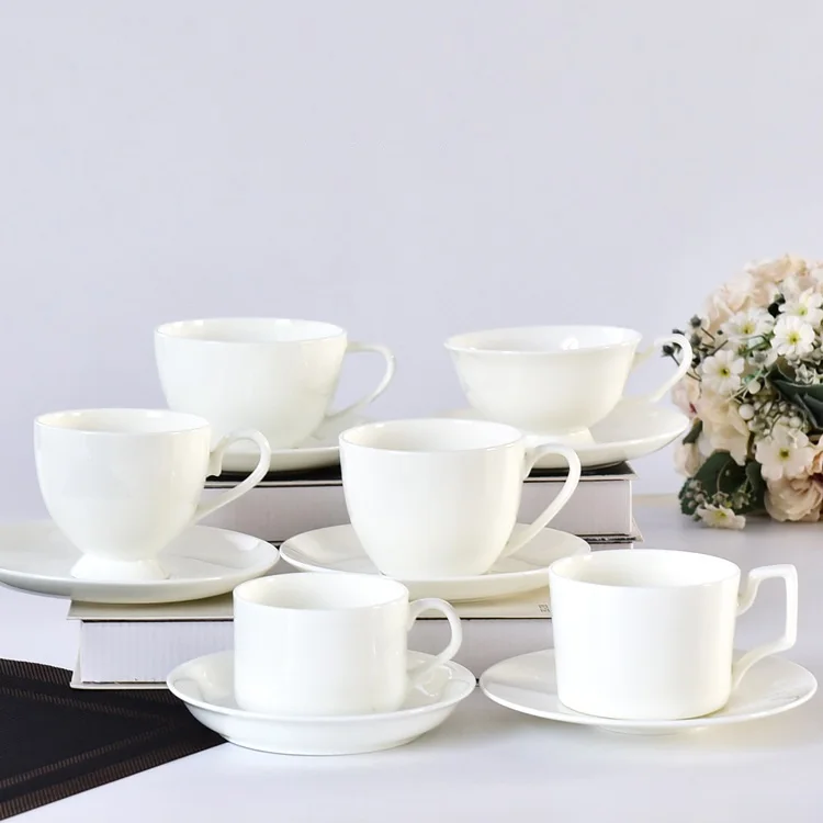 

White Bone China Coffee Set Porcelain Tea Set Advanced Gold Handle Ceramic Mug Tray Milk Teaset Tea Cup Set