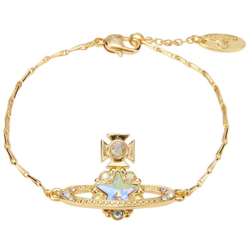 

Fashion Women's Jewelry For Vivienne West Queen Colored Pentagram Zircon Saturn Bracelet Punk Style Ins Same Style Couple Gift