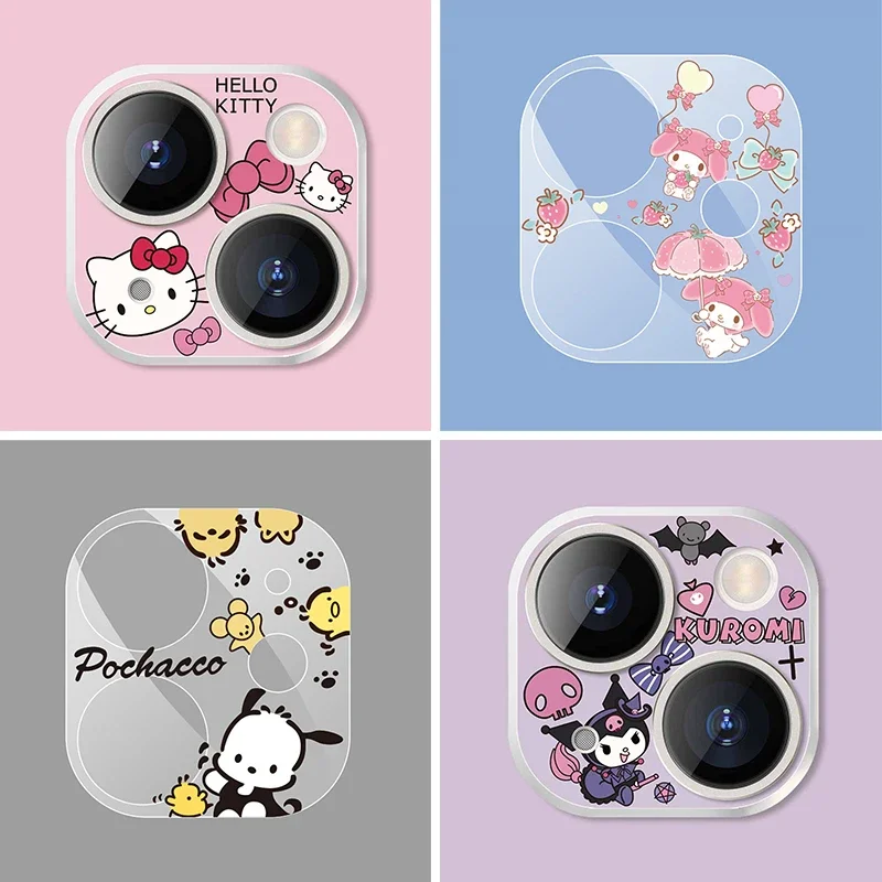 

Sanrio Hello Kitty Mobile Phone Lens Stickers for IPhone 14 Pro 13 12 11 Pro Max Cartoon Back Cover Camera Lens Screen Protector