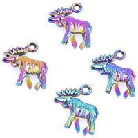 10pcslot rainbow color bighorn deer elk moose wapiti charms alloy animal sika deer pendant for making jewelry earrings material