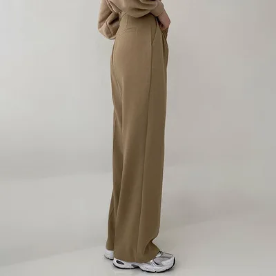 

Талия, ноги, женские широкие высокие брюки, хаки, свободного цвета, тонкие, повседневные Костюмные брюки.