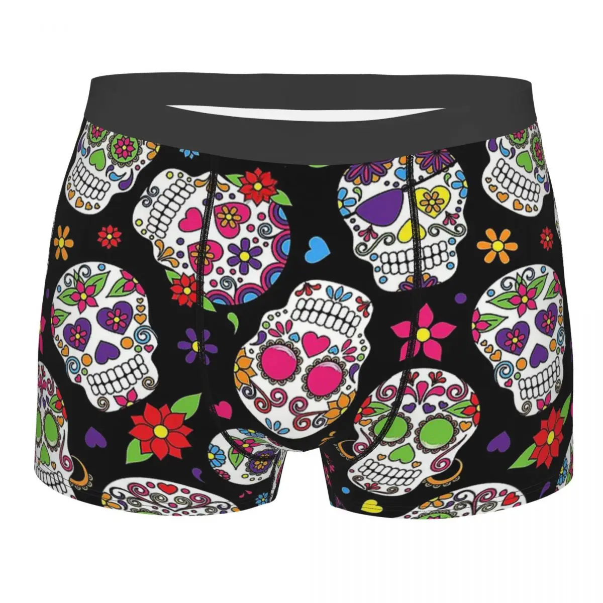 

Sugar Flower Black Pattern Skeleton Skull Bone Underpants Homme Panties Man Underwear Print Shorts Boxer Briefs