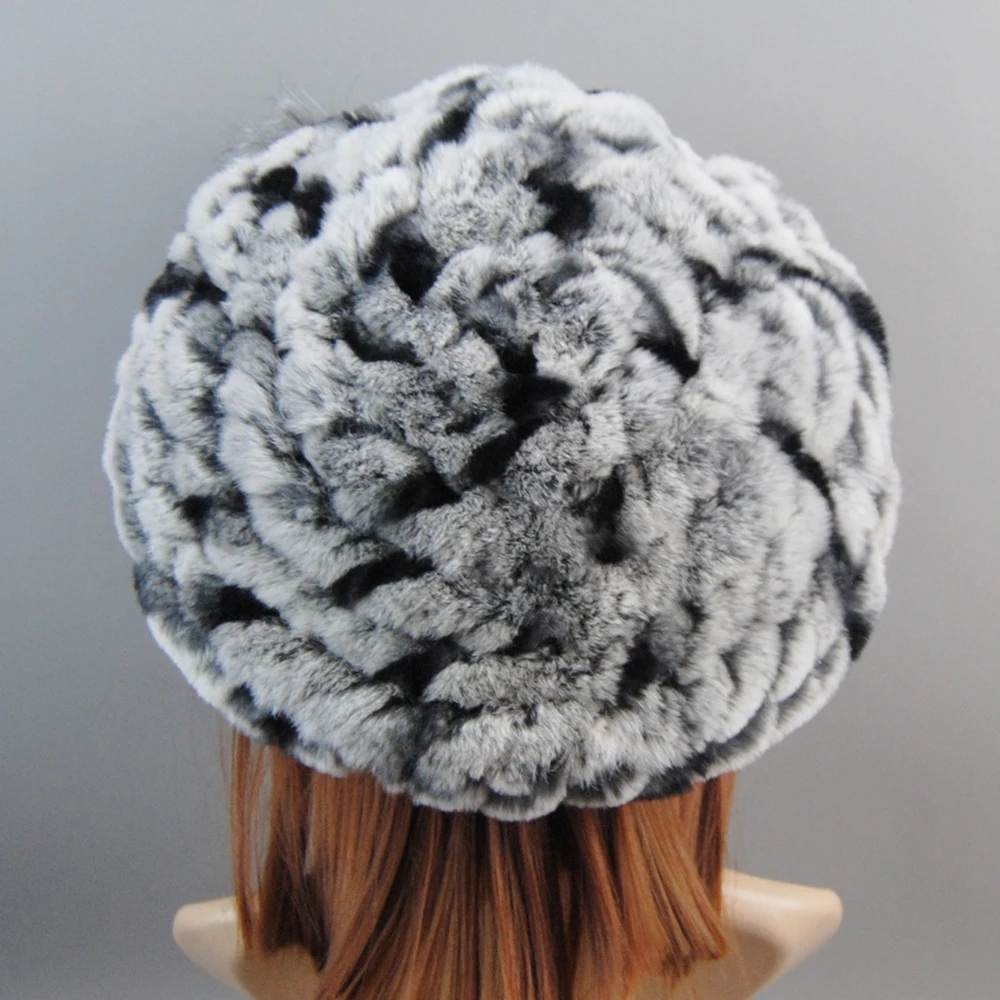 Новый стиль женские береты вязаные шапки из натурального меха кролика рекс