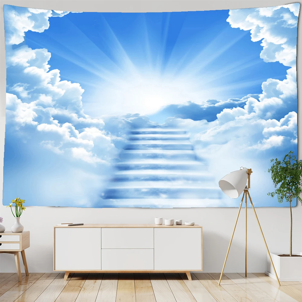 

Sun Blue Sky and White Clouds Tapestry Wall Hanging The Great Wave Tapestries Ceiling Wall Cloth Dormitory Home Decoration