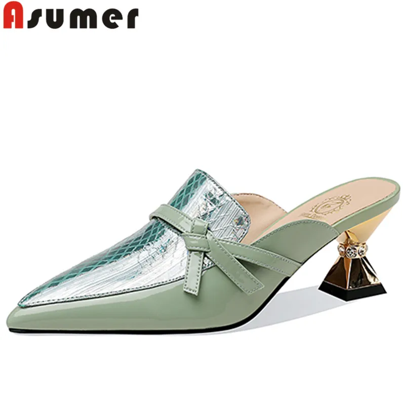 

ASUMER 2022 Size 33-42 New Mules Patent Leather Women Sandals Strange Style High Heels Sandals Ladies Summer Dress Shoes