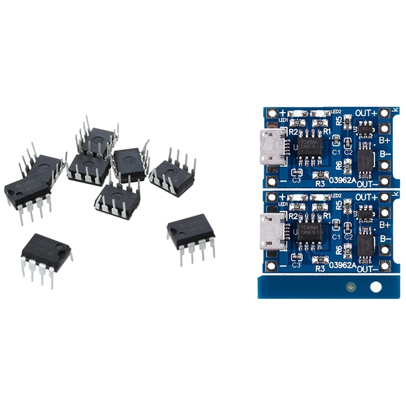 

10 шт. LM393N LM393 DIP-8 низкое энергопотребление двойное напряжение компаратор и 2 шт. 5 в Micro-USB 1A 18650 литиевая батарея зарядная плата