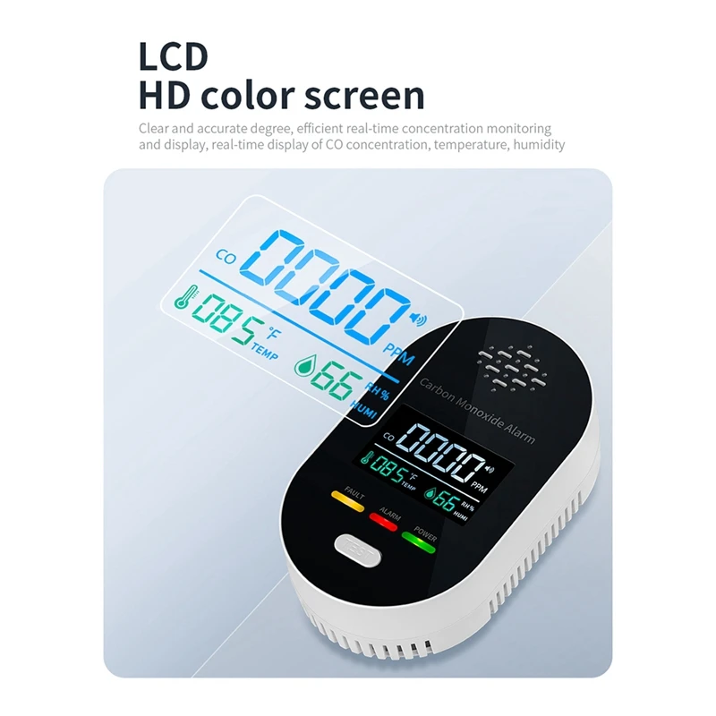 3-в-1 детектор угарного газа температуры и влажности портативный с сигнализацией