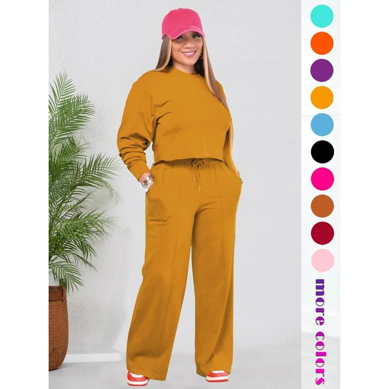 Женский однотонный укороченный топ с длинными рукавами и брюки Poet завязками на