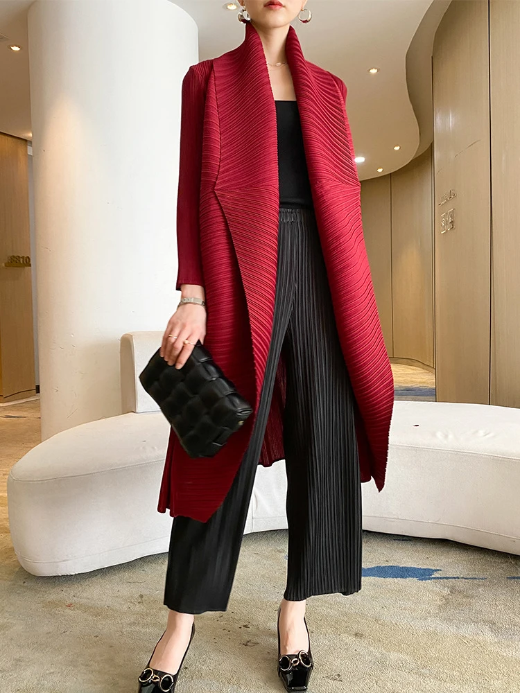 

Женская плиссированная длинная куртка YUDX Miyake 2023, ветровка с отложным воротником и длинным рукавом, Свободный кардиган оверсайз, пальто