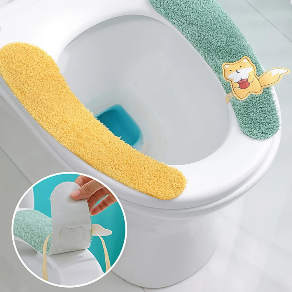 

Toilet Seat Cover Keep Warm Cartoon Pattern Closestool Mat Knitting Soft Pad Toilet Seat Washable Bathroom Accessories