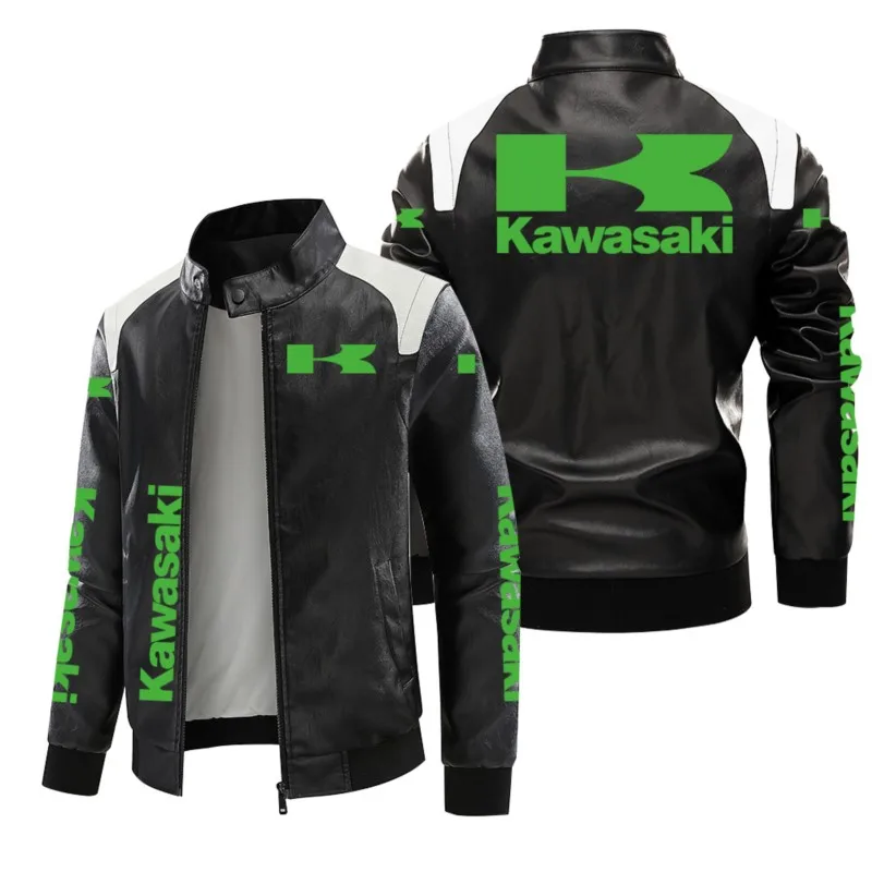 Фото Новинка 2025 года, модная новая мотоциклетная куртка Kawasaki из искусственной кожи, мотоциклетное пальто, куртка для верховой езды, мужская бейсбольная спортивная куртка для верховой езды №3
