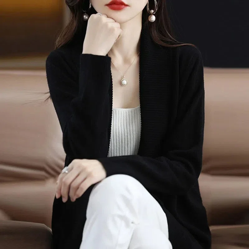 Женский вязаный кардиган средней длины новое пальто на осень/зиму свободные