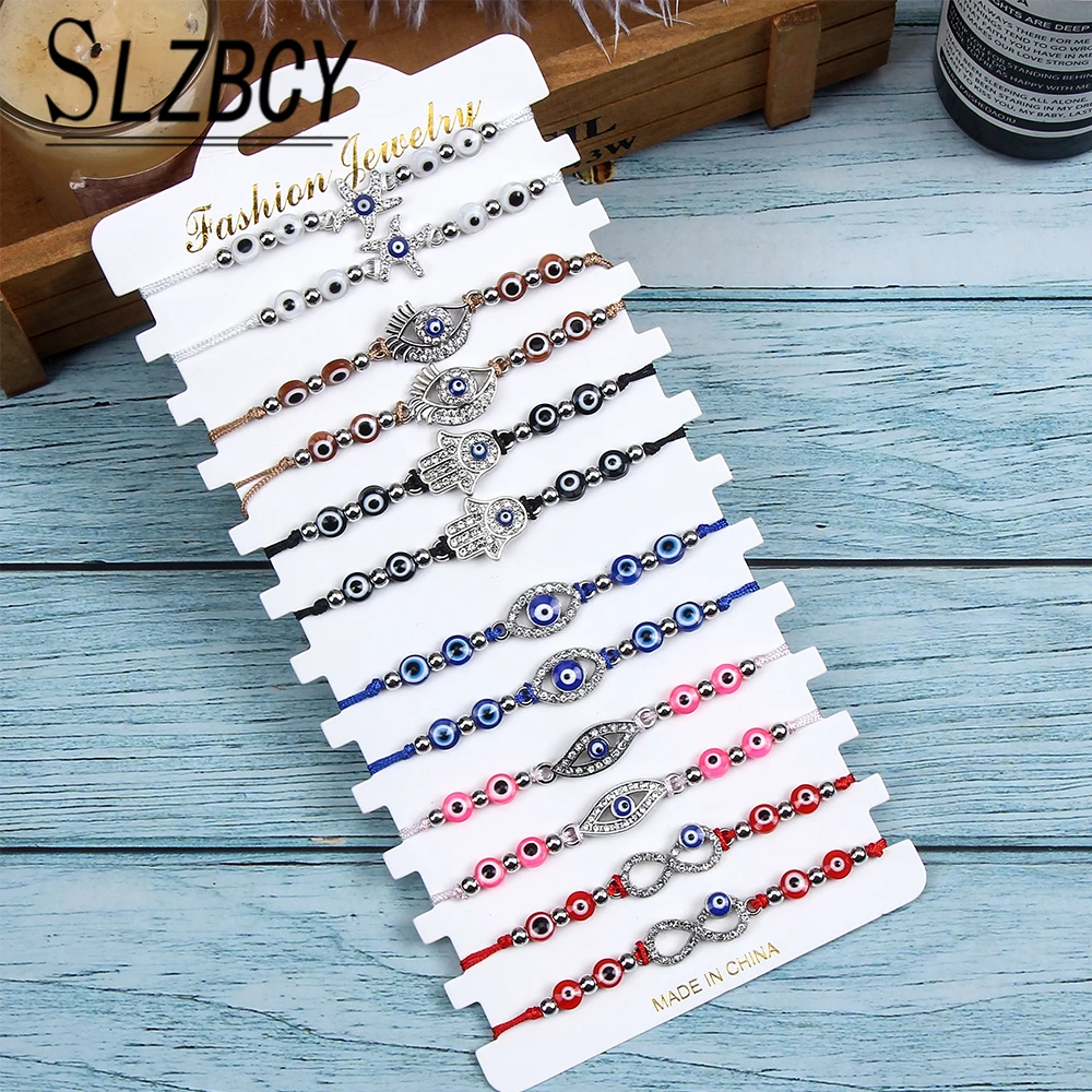 

Boho Crystal Zircon Blue Evil Eye Charm Bracelets for Women Handmade Infinity Heart Fatima Hand Beads Bracelet Ethnic Jewelry