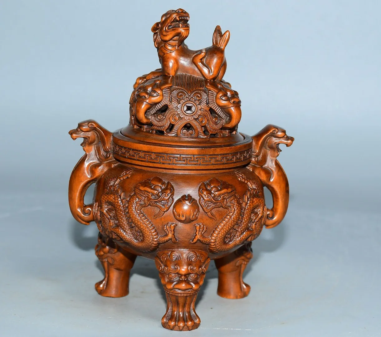 6-дюймовая коллекция тибетского храма старый самшит храбрые войска статуя Pixiu ухо