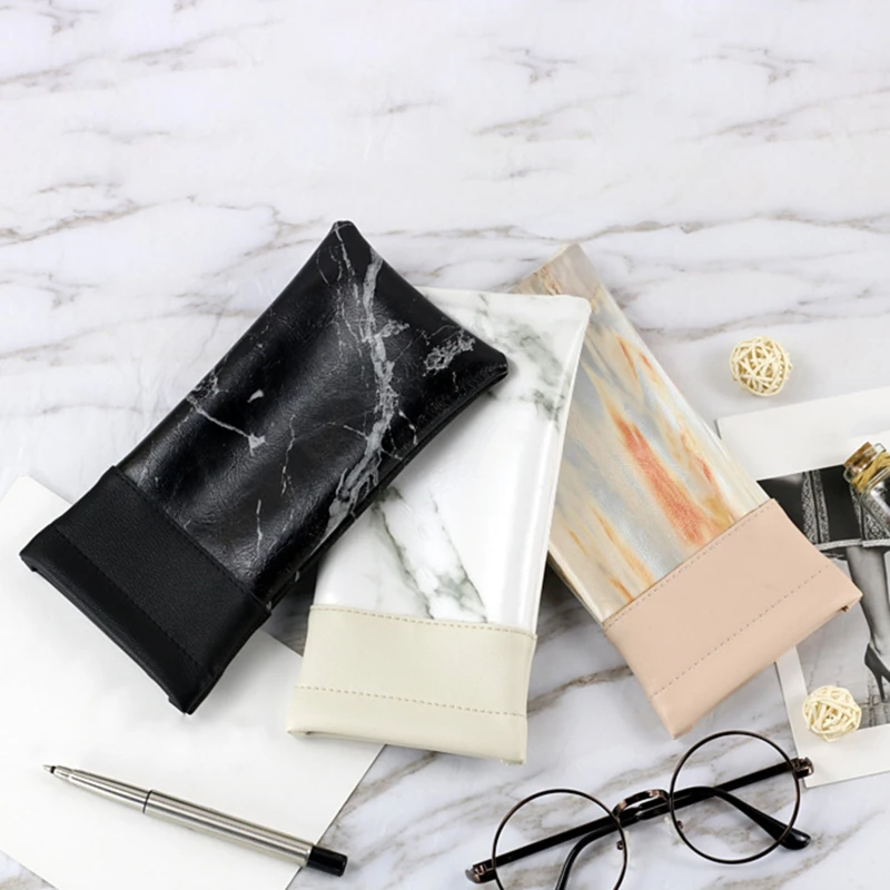 

Marble Pattern Stitching Glasses Box With Elastic Pocket Optical Eyewear Waterproof Pu Leather Bag Portable Eyewear Protector