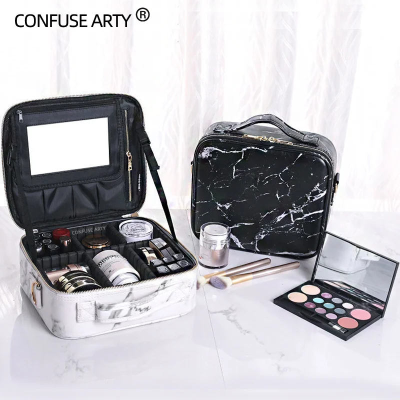 

2021 New Pu Leather Waterproof Cosmetic Bag for Women Large Capacity Adjustable Partition Travel Portable Beauty Cosmetic Case