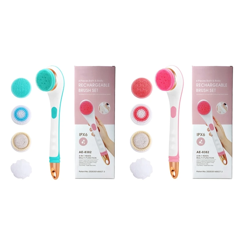 

USB Rechargeable Showering Brush with Long Handle Kit Handheld Massager