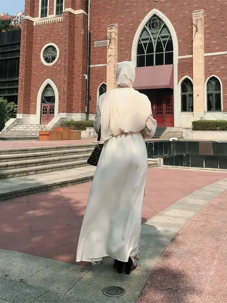 Рамадан Ид открытое кружевное кимоно Абая Дамен Дубай ислам мусульманская