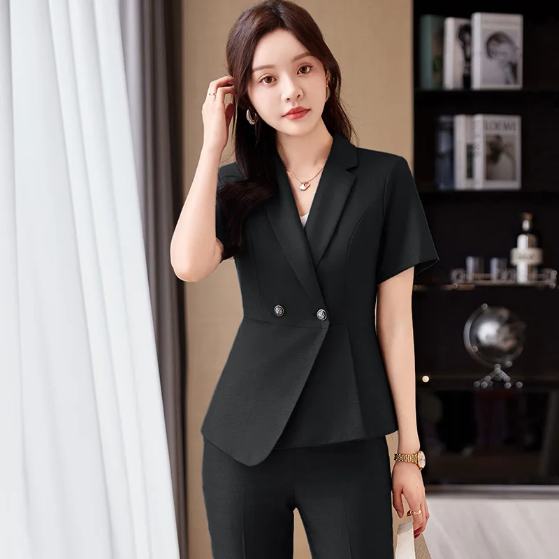 Stewardess Business Suit Women's Summer Short-Sleeved Hotel Reception2024Formal Wear Gray Dress Work Clothes