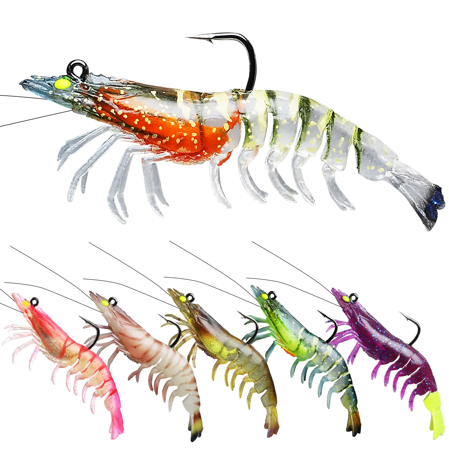 

6Pcs Shrimp Silicone Artificial Bait Simulation Soft Prawn With Hooks Carp Wobbler For Fishing Tackle Lure Accessories