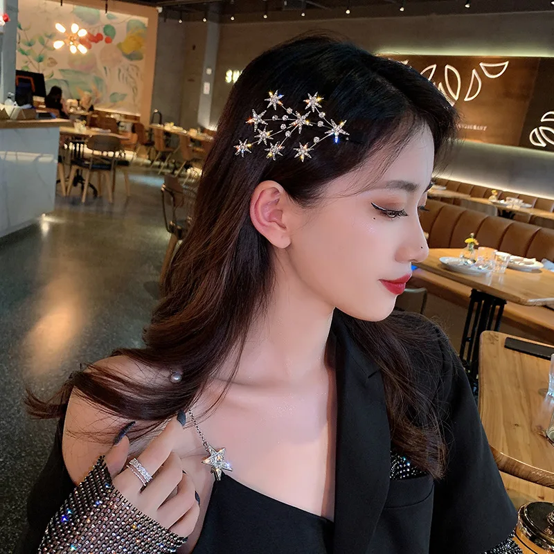 

Fashion Luxury Shining Silver Color Crystal Tree Stars Hair Accessories Cute Sweet Women Hair Clips Decorate Headband Hairpin
