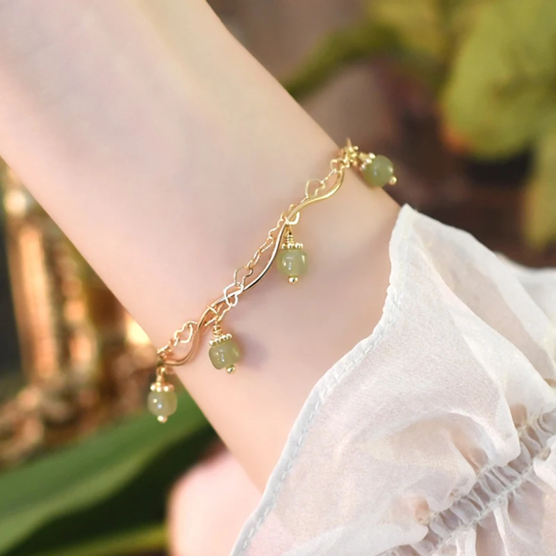 

Mosan Natural Hetian Jade Wave Bracelet Fashion Jewelry 14k Gold Plated for Girls New Trendy