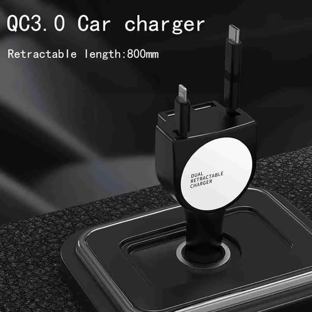 

3 In 1 Car Charger 2.4A Fast Charging Retractable USB Car Charger With Cable For Apple Samsung Xiaomi Huawei Type C Car Cha A5Z0