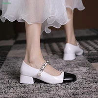 mixed colors pearl buckle pumps summer new arrival womens round toe thick heel high quality fashion confortable simple shoes