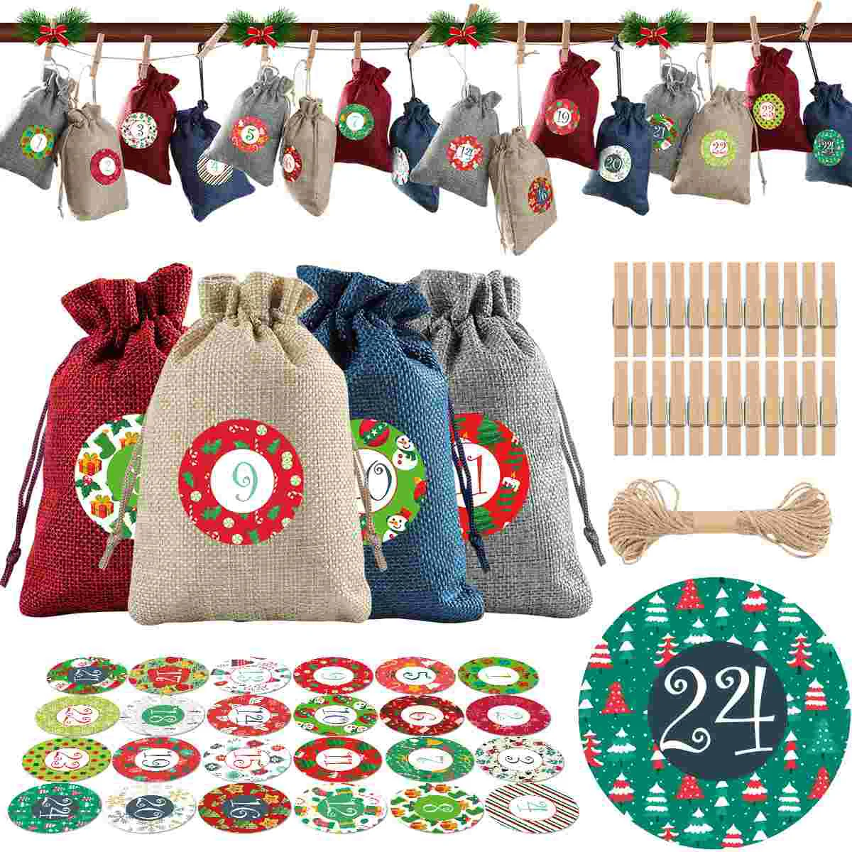 

Christmas Burlap Drawstring Advent Gift Calendarsmallparty Candy Calendarspouch Storage Favors Favor Sacks Kids Sack Decorations