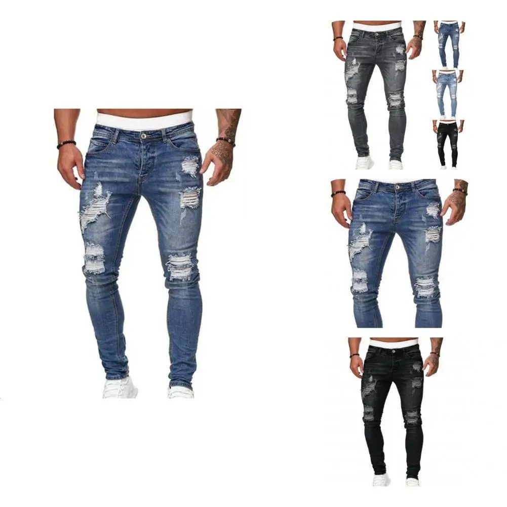 

Мужские джинсовые брюки на молнии, с карманами