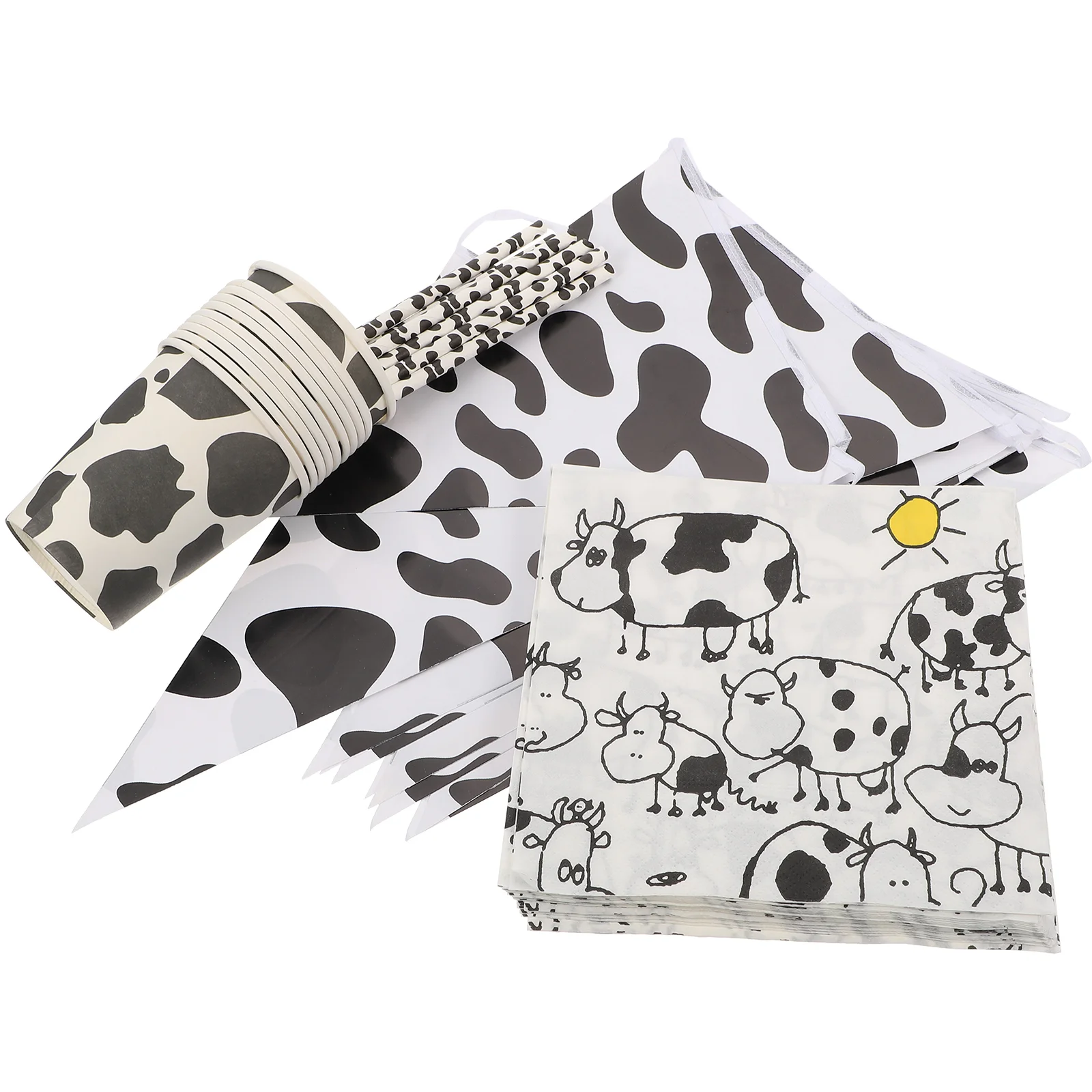 

1 Set Paper Themed Party Decor Farm Cow Style Cow Bunting Party Tableware Party Dinnerware Cow Pennant Flatware