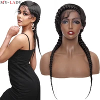my lady synthetic 24 braided lace front wig with baby hair dutch cornrow braids lace wigs for black women box braids afro wig