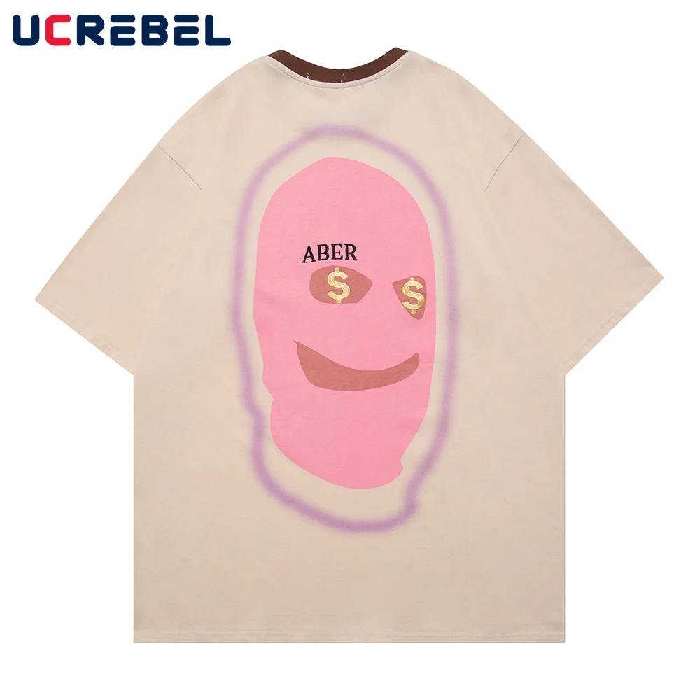 

Pattern Print Short Sleeve T-shirt Mens Summer Streetwear Loose Shoulder Drop Cotton Tee High Street Casual Dome Half-Sleeve Top