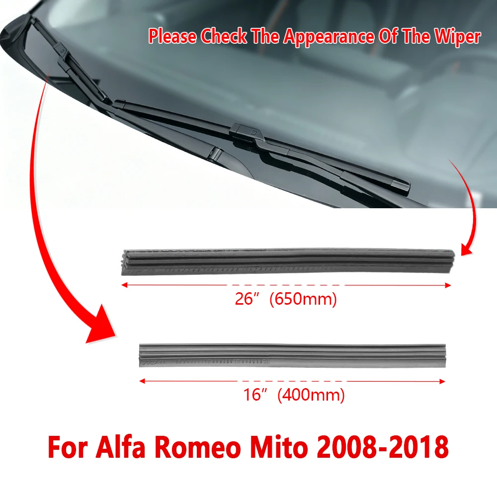 Фото Для Alfa Romeo Mito 2008-2018: Сменная резиновая лента для дворников, 16-26 дюймов, 1 пара, аксессуары для автомобильных дворников №2