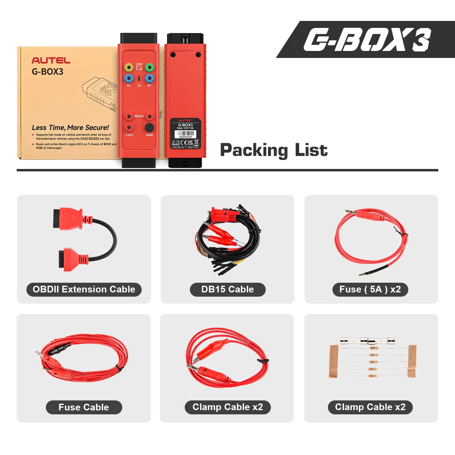 100% оригинальный инструмент Autel G-BOX3 для Mercedes All Key Lost с адаптером 8A и смарт-ключом