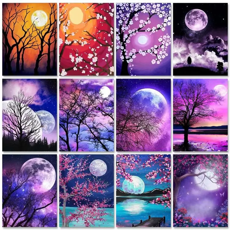 

RUOPOTY Modern Flowers Frame Painting By Numbers For Adults Handiwork Moon Picture Number Painting For Home Decors 60x75cm