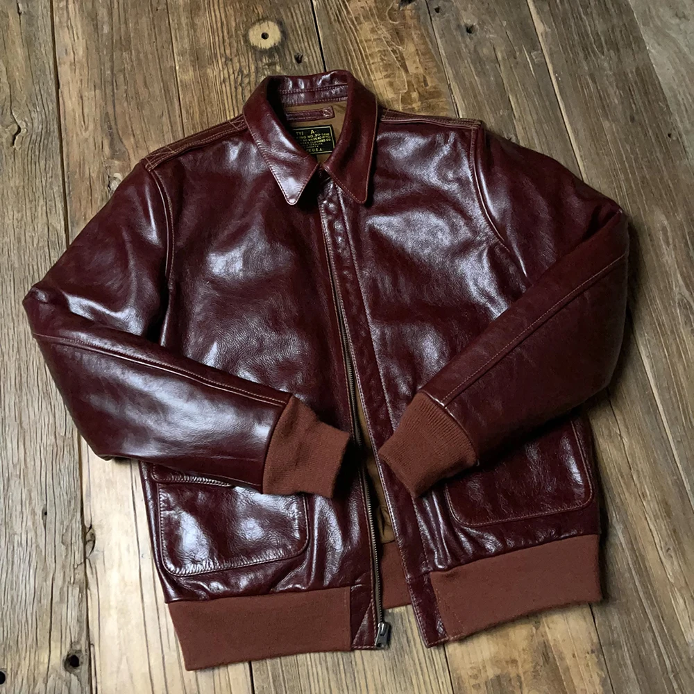 

Blunt Razor American A2 Air Force Flight Suit Burgundy Batik Cowhide Men's Leather Pilot Leather Jacket