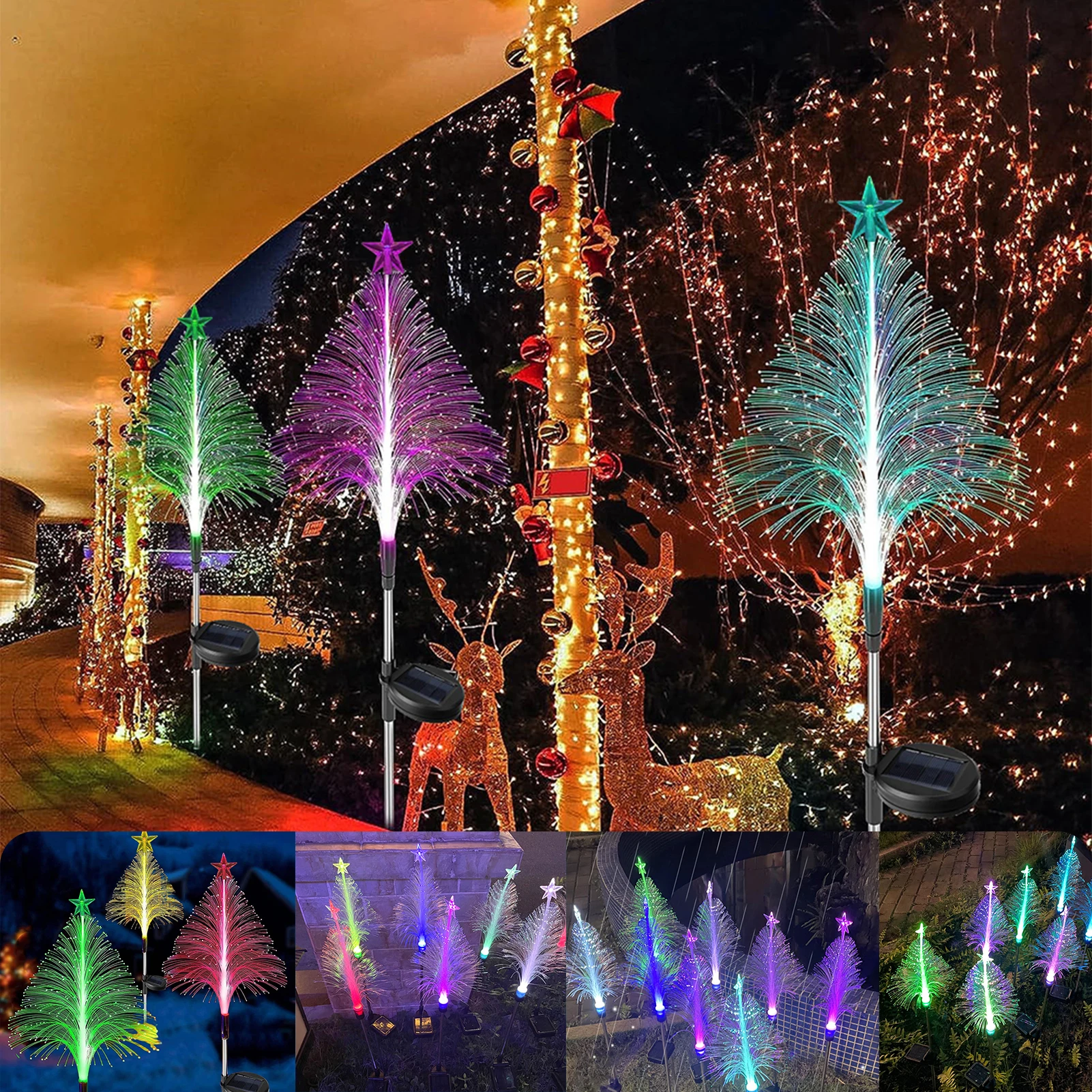 

Solar LED 7 Color Colorful Xmas Tree Fiber Optic Lamp Waterproof Atmosphere Light For Courtyard Garden Balcony Lawn Decoration