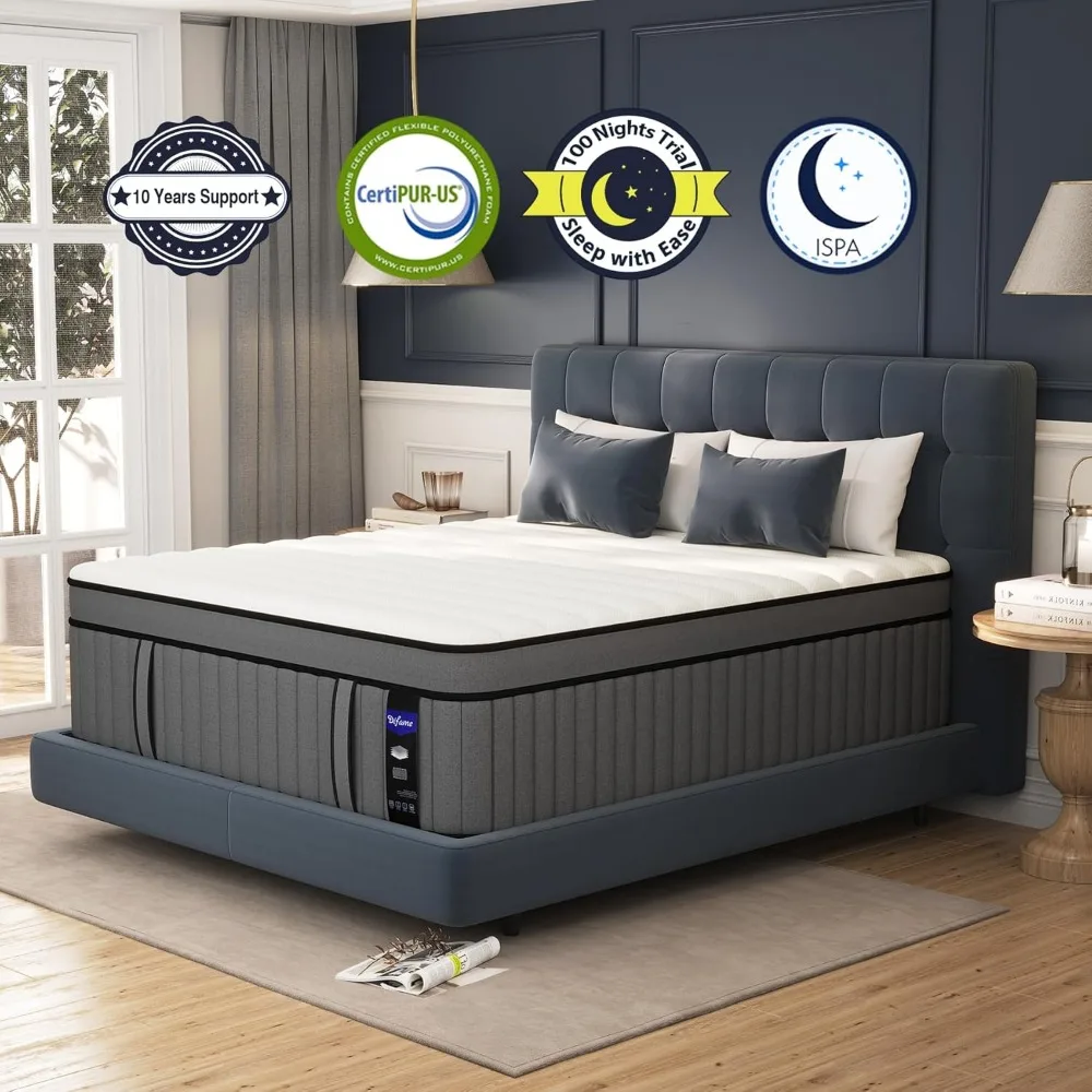 Обновленный усиленный 14-дюймовый гибридный матрас King в коробке Size с пеной