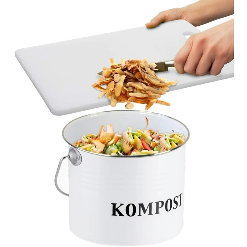 

Compost Bin For Kitchen Counter 1.5 Gallon Powder-Coated Iron Kitchen Pail With Lid, Trash Can Bucket, Recycling Caddy