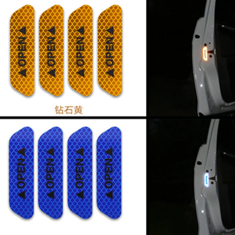 

4 Pcs Universal Car Warning Reflective Tape Safety Warning Mark Open for Motorcycle Bike Automobile Styling Decoration Sticker