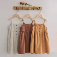 new spring and summer girls dress solid color linen sling button dresses baby princess girl skirt casual holiday kids clothes