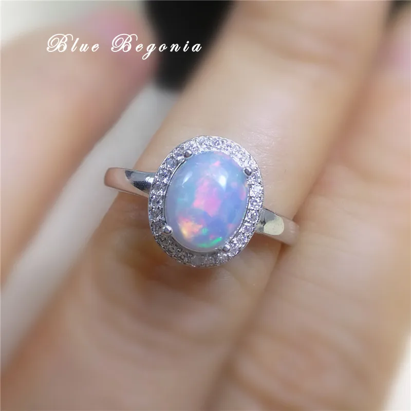 

7*9MM Natural Opal Ring 925 Sterling Silver Gemstone Jewelry for Women Wedding Engagement Gift
