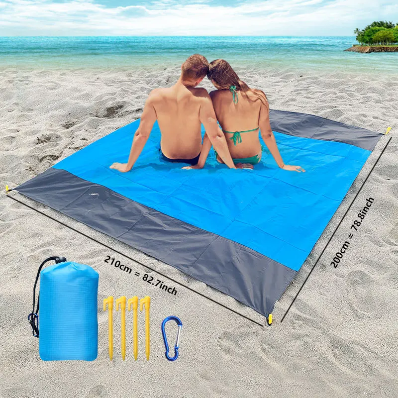 Водонепроницаемое карманное пляжное одеяло 2 х1, 4 м, складной коврик для кемпинга, матрас, портативный легкий коврик, уличный коврик для пикника, песочный пляжный коврик