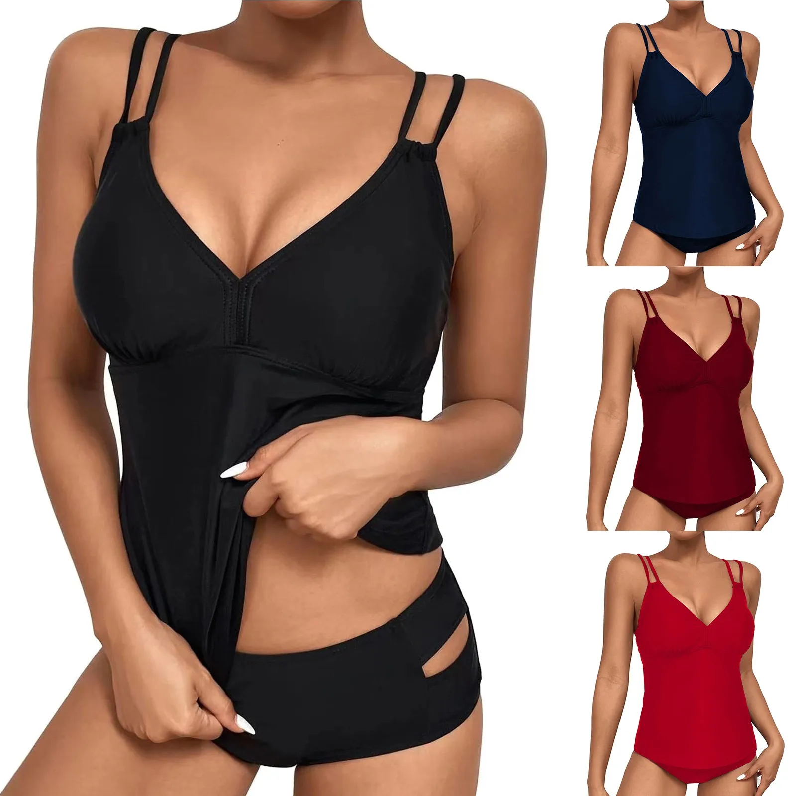 

American Bathing Suit Women 2023 Women's Split Swimsuit Sexy Suspender V Neck Solid Skirt Tankini Bathing Suit Shorts