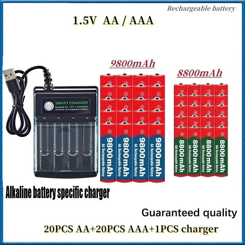 Фото Лучший 1,5 В AA9800 мАч + AAA8800 мАч + USB-зарядное устройство 1,5 В никель-водородная батарея, используемая для MP3-плеера MP4, электронных игрушек, батарейки для камеры №1
