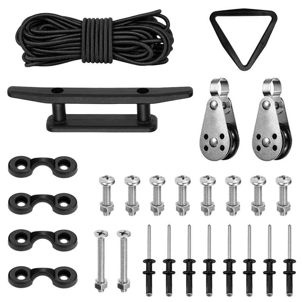 Anchor Trolley Kit ​​​​​​​tri-grip Rivets O-ring Cleat Rope Pad Eye Pulleys Lashing Triangle Screws For Kayak Canoes Boat
