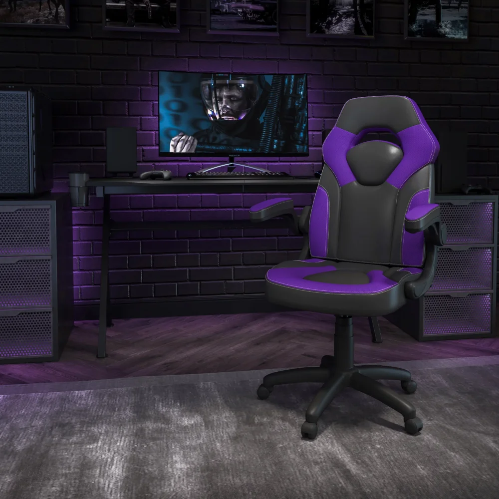 

X10 Gaming Chair Racing Office Ergonomic Computer PC Adjustable Swivel Chair with Flip-up Arms, Purple/Black LeatherSoft Gamer