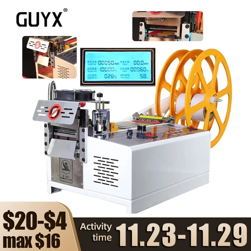 

220V 400W LCD Screen Hot and Cold Automatic Cloth Tape Cut Machine Magic Sticker Knife Tube Zipper Heat Shrink Cutter